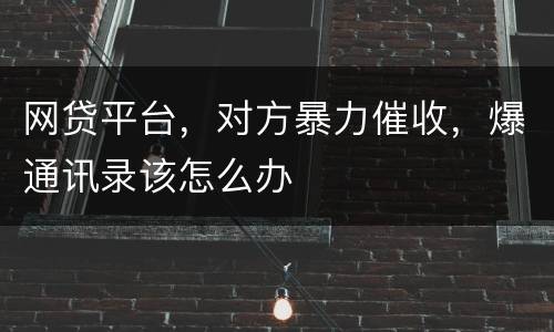 网贷平台，对方暴力催收，爆通讯录该怎么办