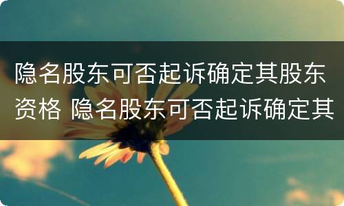 隐名股东可否起诉确定其股东资格 隐名股东可否起诉确定其股东资格的情形