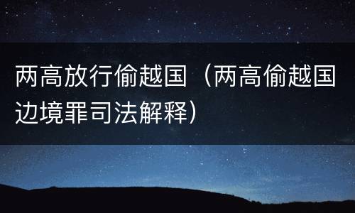 两高放行偷越国（两高偷越国边境罪司法解释）