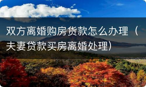 双方离婚购房货款怎么办理（夫妻贷款买房离婚处理）