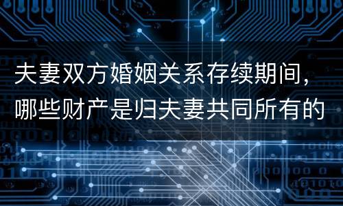夫妻双方婚姻关系存续期间，哪些财产是归夫妻共同所有的