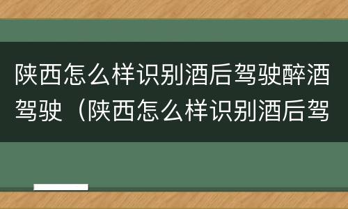 陕西怎么样识别酒后驾驶醉酒驾驶（陕西怎么样识别酒后驾驶醉酒驾驶的人）