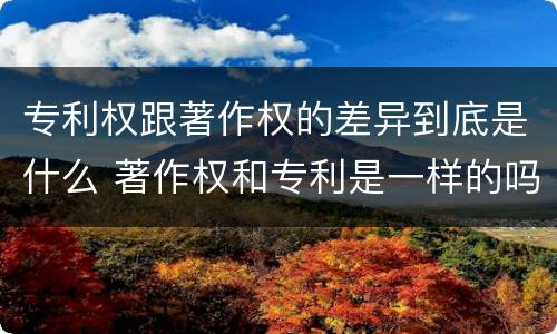 专利权跟著作权的差异到底是什么 著作权和专利是一样的吗