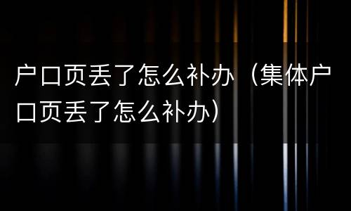户口页丢了怎么补办（集体户口页丢了怎么补办）