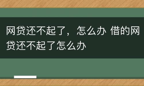 网贷还不起了，怎么办 借的网贷还不起了怎么办