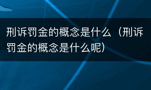刑诉罚金的概念是什么（刑诉罚金的概念是什么呢）