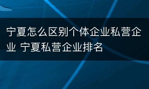 宁夏怎么区别个体企业私营企业 宁夏私营企业排名
