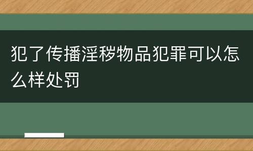 犯了传播淫秽物品犯罪可以怎么样处罚