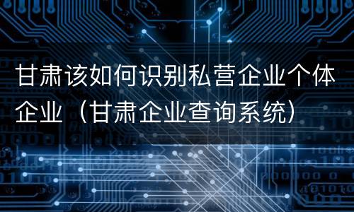 甘肃该如何识别私营企业个体企业（甘肃企业查询系统）