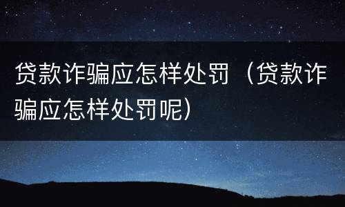 贷款诈骗应怎样处罚（贷款诈骗应怎样处罚呢）