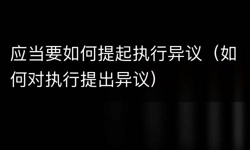 应当要如何提起执行异议（如何对执行提出异议）