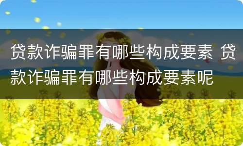 贷款诈骗罪有哪些构成要素 贷款诈骗罪有哪些构成要素呢