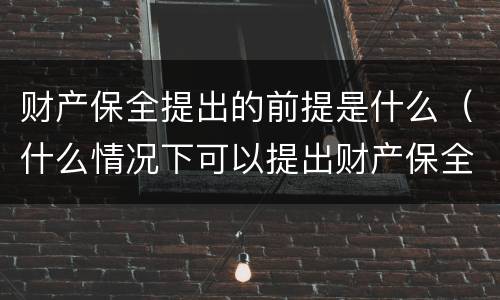 财产保全提出的前提是什么（什么情况下可以提出财产保全）