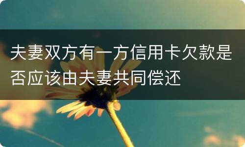 夫妻双方有一方信用卡欠款是否应该由夫妻共同偿还