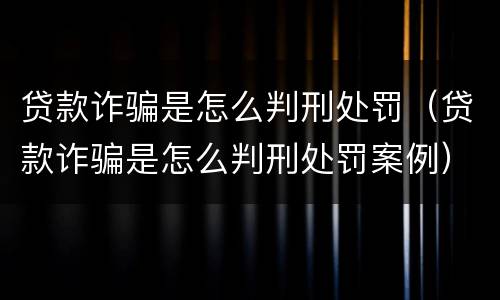 贷款诈骗是怎么判刑处罚（贷款诈骗是怎么判刑处罚案例）