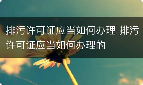 排污许可证应当如何办理 排污许可证应当如何办理的