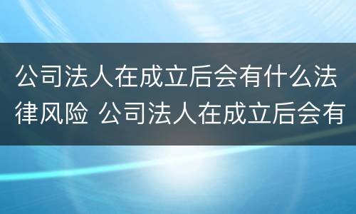 公司法人在成立后会有什么法律风险 公司法人在成立后会有什么法律风险吗