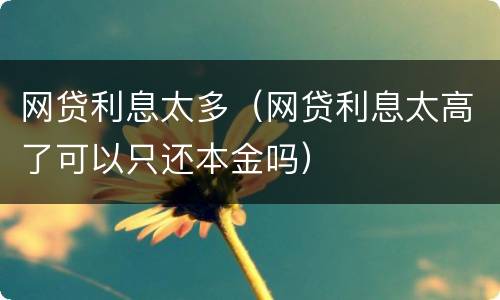 网贷利息太多（网贷利息太高了可以只还本金吗）