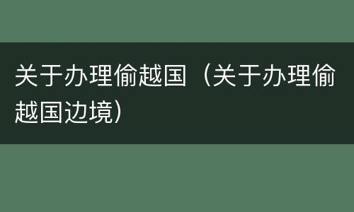 关于办理偷越国（关于办理偷越国边境）