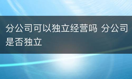 分公司可以独立经营吗 分公司是否独立