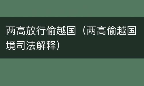 两高放行偷越国（两高偷越国境司法解释）