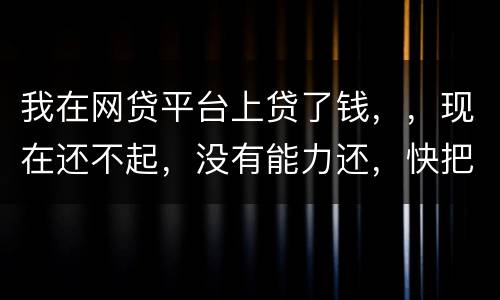 我在网贷平台上贷了钱，，现在还不起，没有能力还，快把家里人气死了，这可怎么办