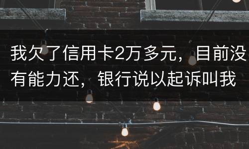 我欠了信用卡2万多元，目前没有能力还，银行说以起诉叫我带上律师费50