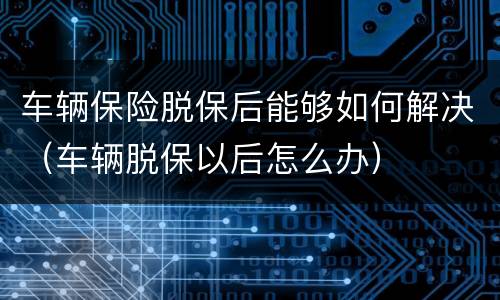 车辆保险脱保后能够如何解决（车辆脱保以后怎么办）