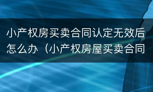 小产权房买卖合同认定无效后怎么办（小产权房屋买卖合同无效）
