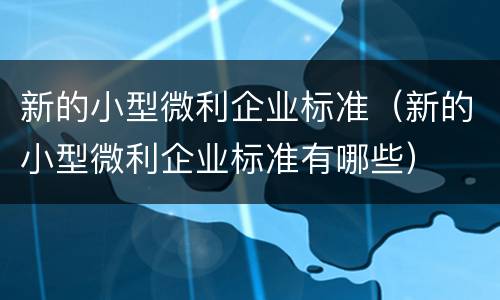 新的小型微利企业标准（新的小型微利企业标准有哪些）