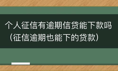 个人征信有逾期信贷能下款吗（征信逾期也能下的贷款）