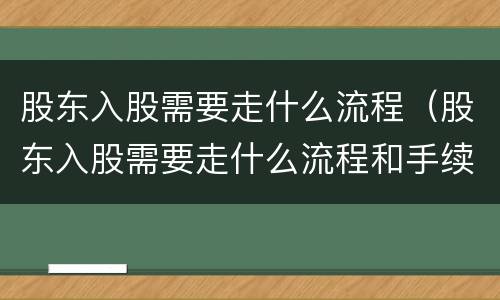股东入股需要走什么流程（股东入股需要走什么流程和手续）