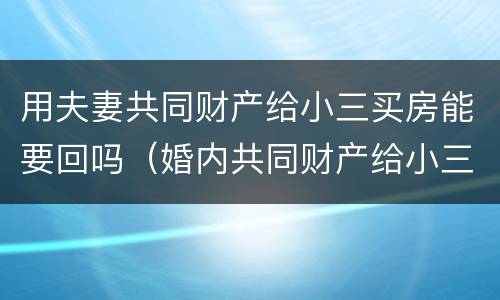 用夫妻共同财产给小三买房能要回吗（婚内共同财产给小三买房）