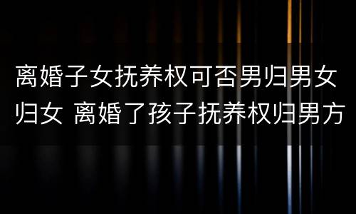 离婚子女抚养权可否男归男女归女 离婚了孩子抚养权归男方可以夺回抚养权吗