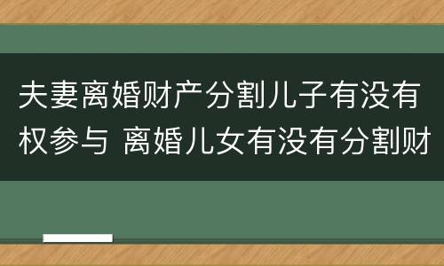 夫妻离婚财产分割儿子有没有权参与 离婚儿女有没有分割财产权 夫妻离婚财产分割儿子有没有权参与 离婚儿女有没有分割财产权