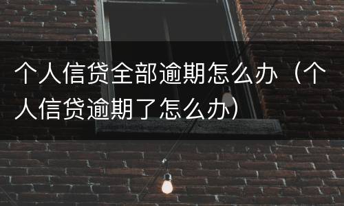 个人信贷全部逾期怎么办（个人信贷逾期了怎么办）