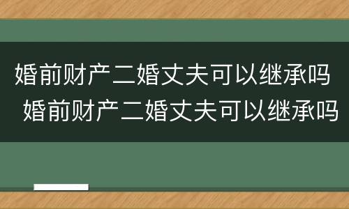 婚前财产二婚丈夫可以继承吗 婚前财产二婚丈夫可以继承吗女方