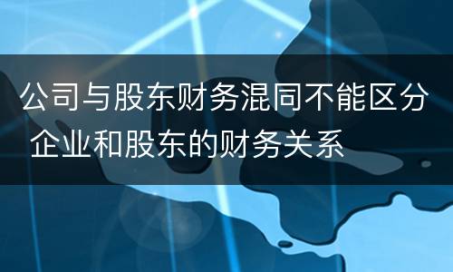 公司与股东财务混同不能区分 企业和股东的财务关系