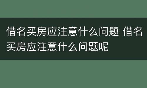 借名买房应注意什么问题 借名买房应注意什么问题呢