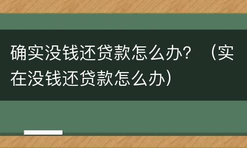 确实没钱还贷款怎么办？（实在没钱还贷款怎么办）