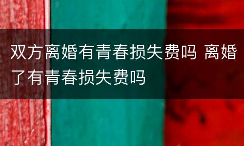双方离婚有青春损失费吗 离婚了有青春损失费吗