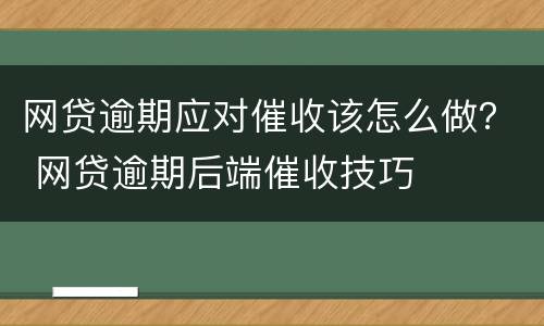 网贷逾期应对催收该怎么做？ 网贷逾期后端催收技巧