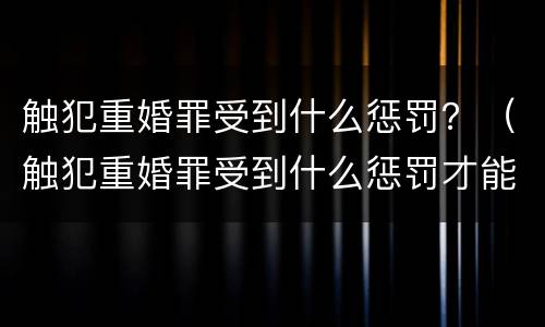 触犯重婚罪受到什么惩罚?(触犯重婚罪受到什么惩罚才能缓刑) 触犯重婚罪受到什么惩罚?(触犯重婚罪受到什么惩罚才能缓刑)