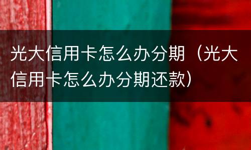 光大信用卡怎么办分期（光大信用卡怎么办分期还款）