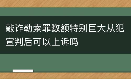 敲诈勒索罪数额特别巨大从犯宣判后可以上诉吗