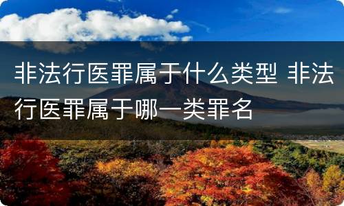 非法行医罪属于什么类型 非法行医罪属于哪一类罪名
