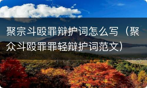 聚宗斗殴罪辩护词怎么写（聚众斗殴罪罪轻辩护词范文）