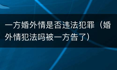 一方婚外情是否违法犯罪（婚外情犯法吗被一方告了）