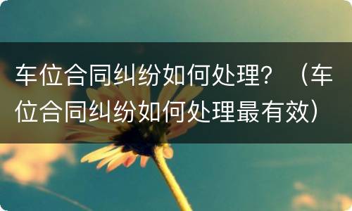 车位合同纠纷如何处理？（车位合同纠纷如何处理最有效）