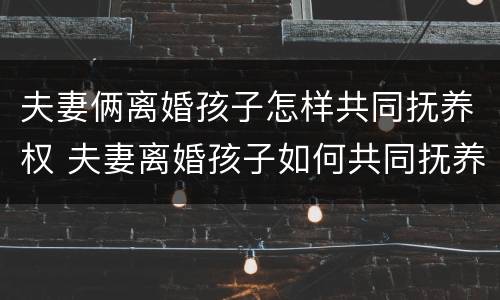 夫妻俩离婚孩子怎样共同抚养权 夫妻离婚孩子如何共同抚养 夫妻俩离婚孩子怎样共同抚养权 夫妻离婚孩子如何共同抚养